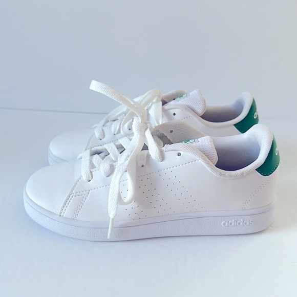 Adidas Advantage K Sneaker Little Kids Size 3 Shoes White/Green Unisex Lace Up - Picture 5 of 9